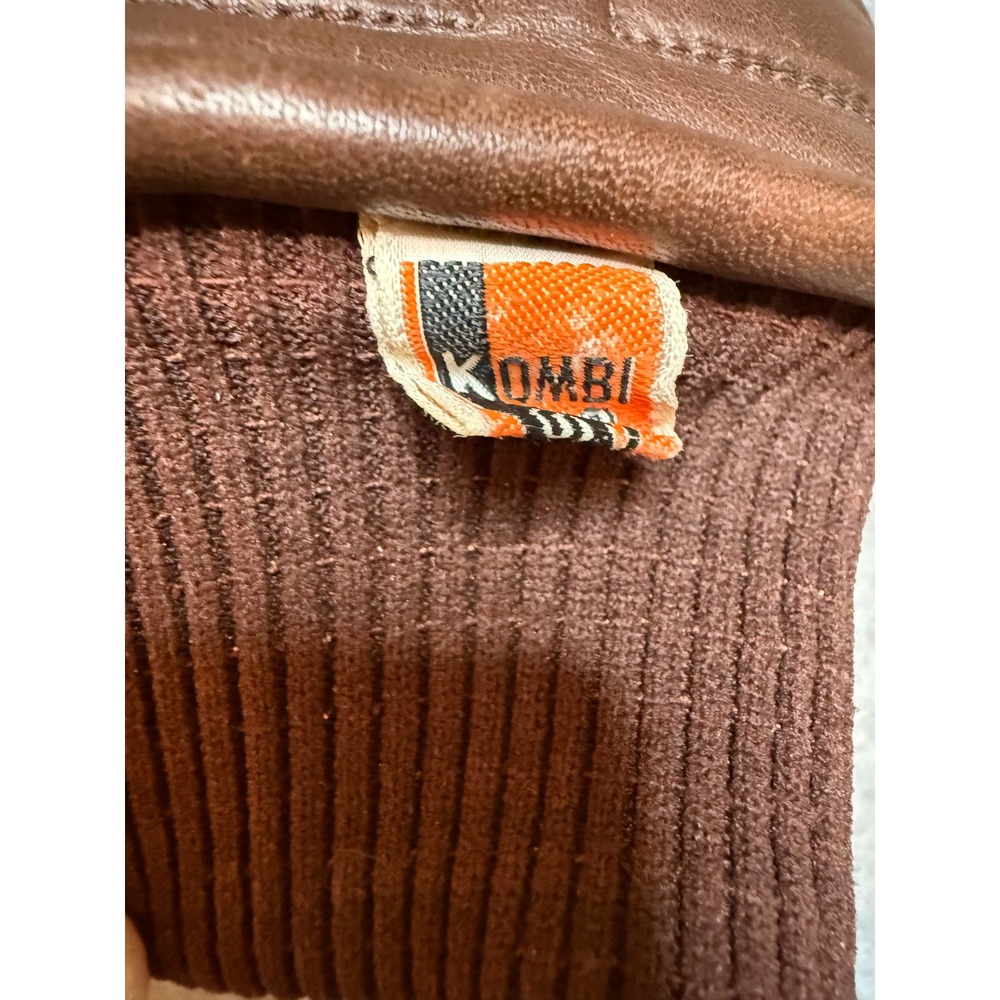 Vintage 70s Kombi Leather Ski Ladies Large Gloves Colorblock Padded Racer Brown - Picture 5 of 8